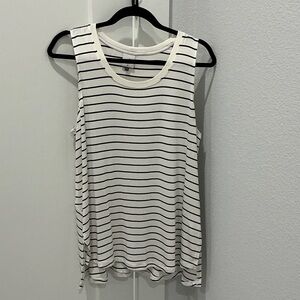 CAbi White Tank Top with Black Stripes